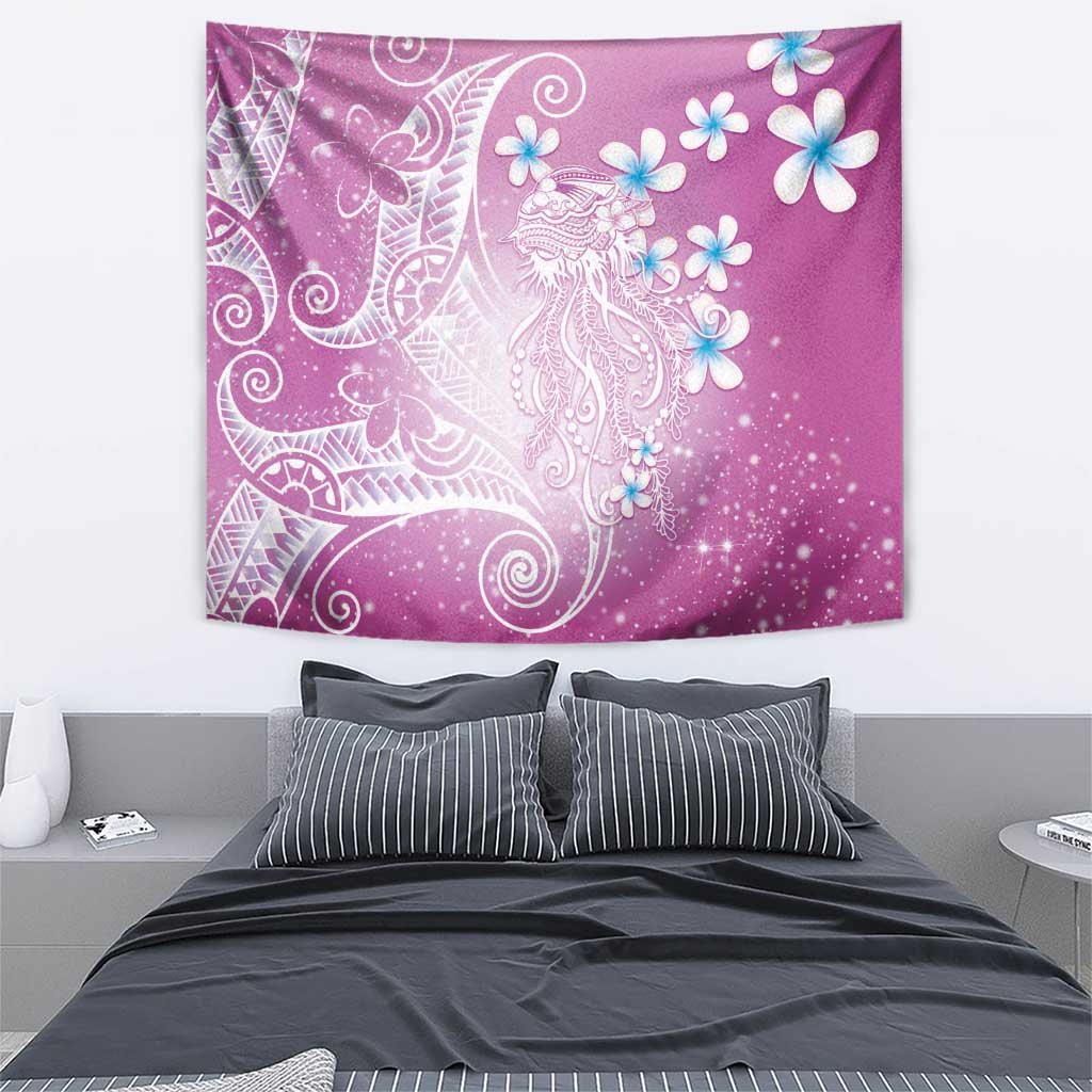 Polynesian Jellyfish Tapestry With Plumeria Pink
