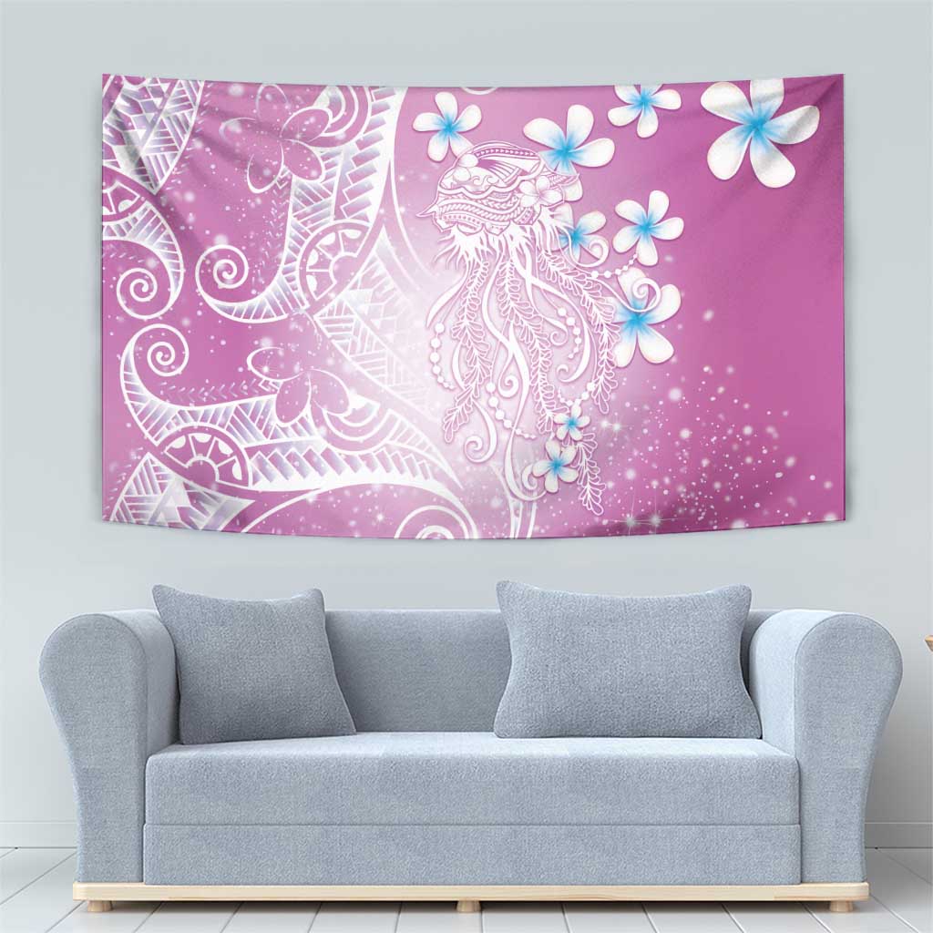 Polynesian Jellyfish Tapestry With Plumeria Pink