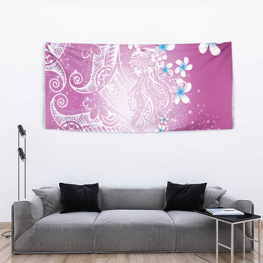 Polynesian Jellyfish Tapestry With Plumeria Pink