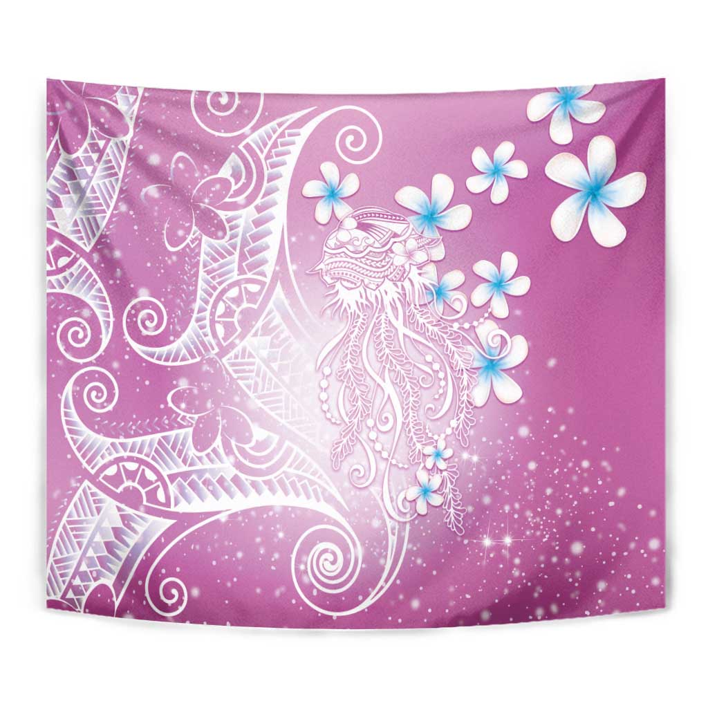 Polynesian Jellyfish Tapestry With Plumeria Pink