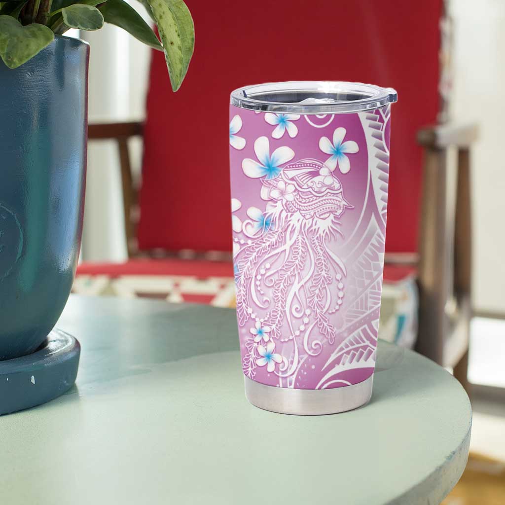 Polynesian Jellyfish Tumbler Cup With Plumeria Pink