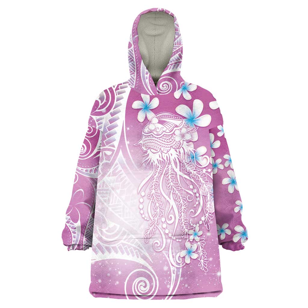 Polynesian Jellyfish Wearable Blanket Hoodie With Plumeria Pink