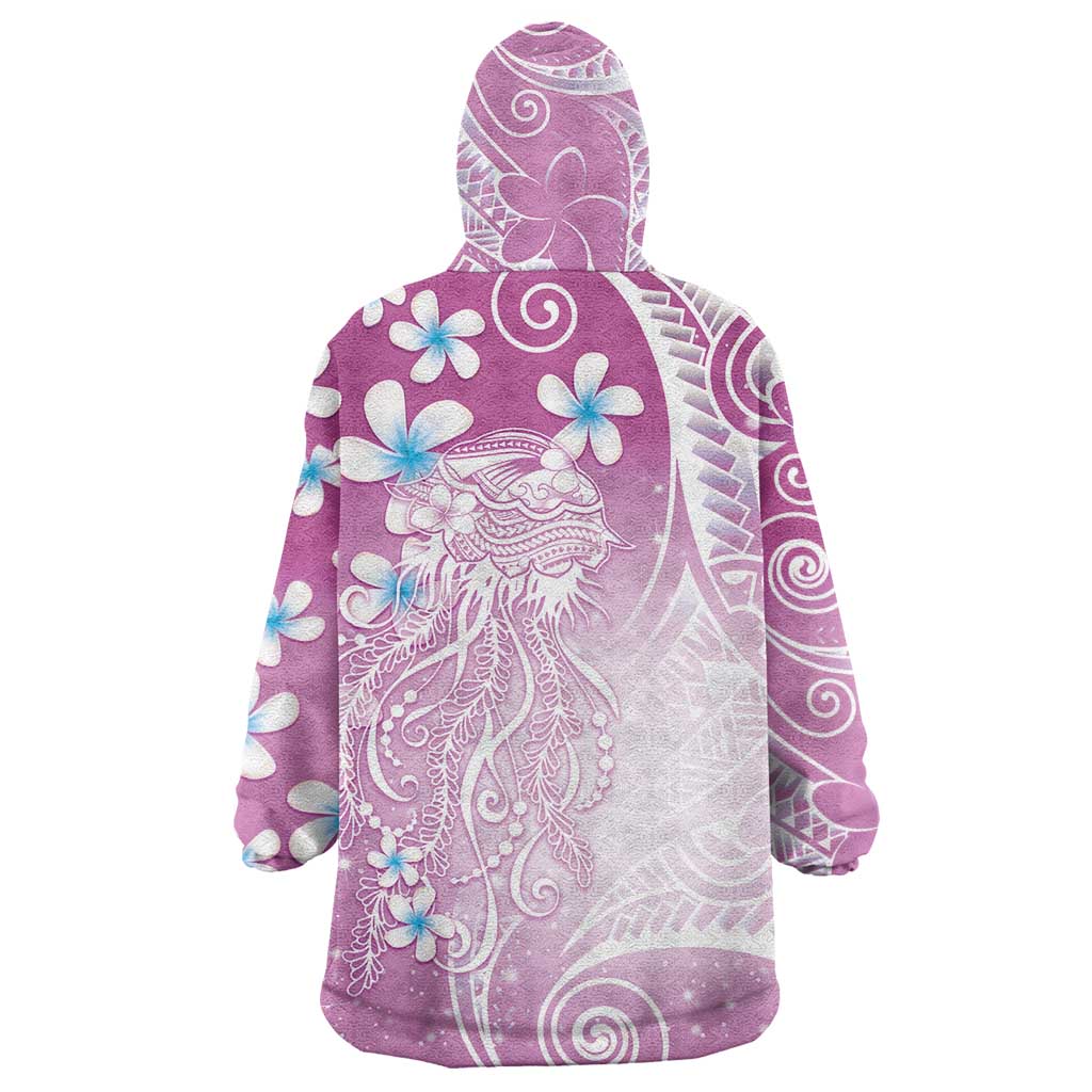 Polynesian Jellyfish Wearable Blanket Hoodie With Plumeria Pink
