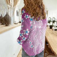 Polynesian Jellyfish Women Casual Shirt With Plumeria Pink