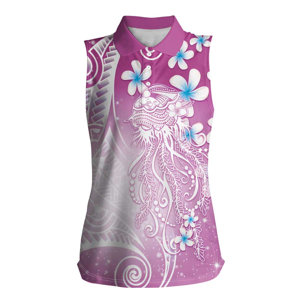 Polynesian Jellyfish Women Sleeveless Polo Shirt With Plumeria Pink LT05 Female Pink - Polynesian Pride