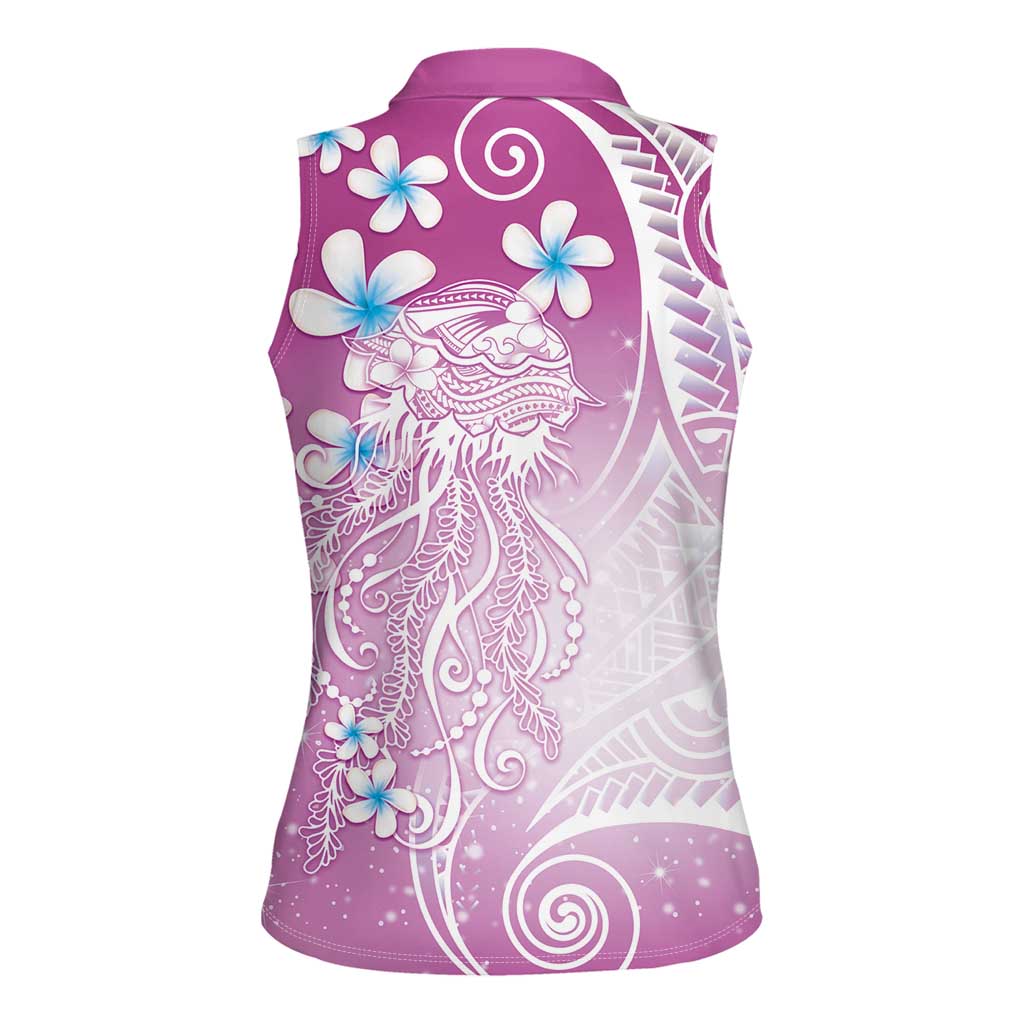 Polynesian Jellyfish Women Sleeveless Polo Shirt With Plumeria Pink LT05 - Polynesian Pride