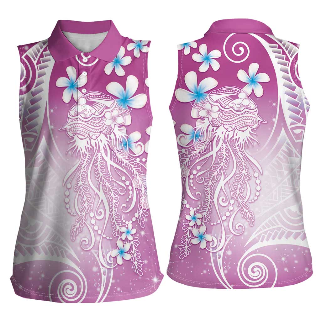 Polynesian Jellyfish Women Sleeveless Polo Shirt With Plumeria Pink LT05 - Polynesian Pride