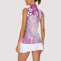 Polynesian Jellyfish Women Sleeveless Polo Shirt With Plumeria Pink LT05 - Polynesian Pride