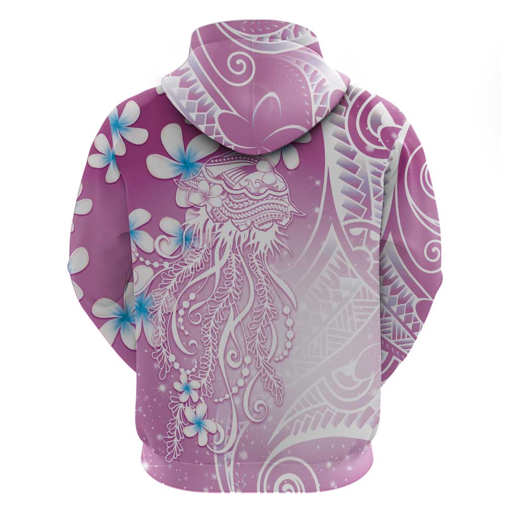 Polynesian Jellyfish Zip Hoodie With Plumeria Pink