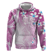 Polynesian Jellyfish Zip Hoodie With Plumeria Pink