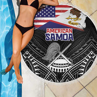 American Samoa Flag Day Beach Blanket Bald Eagle With Polynesian Pattern