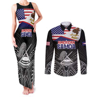 American Samoa Flag Day Couples Matching Tank Maxi Dress and Long Sleeve Button Shirt Bald Eagle With Polynesian Pattern