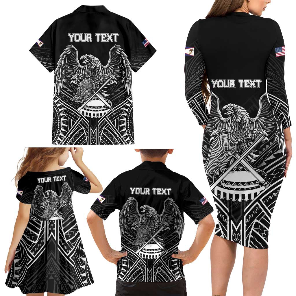 American Samoa Flag Day Family Matching Long Sleeve Bodycon Dress and Hawaiian Shirt Bald Eagle With Polynesian Pattern