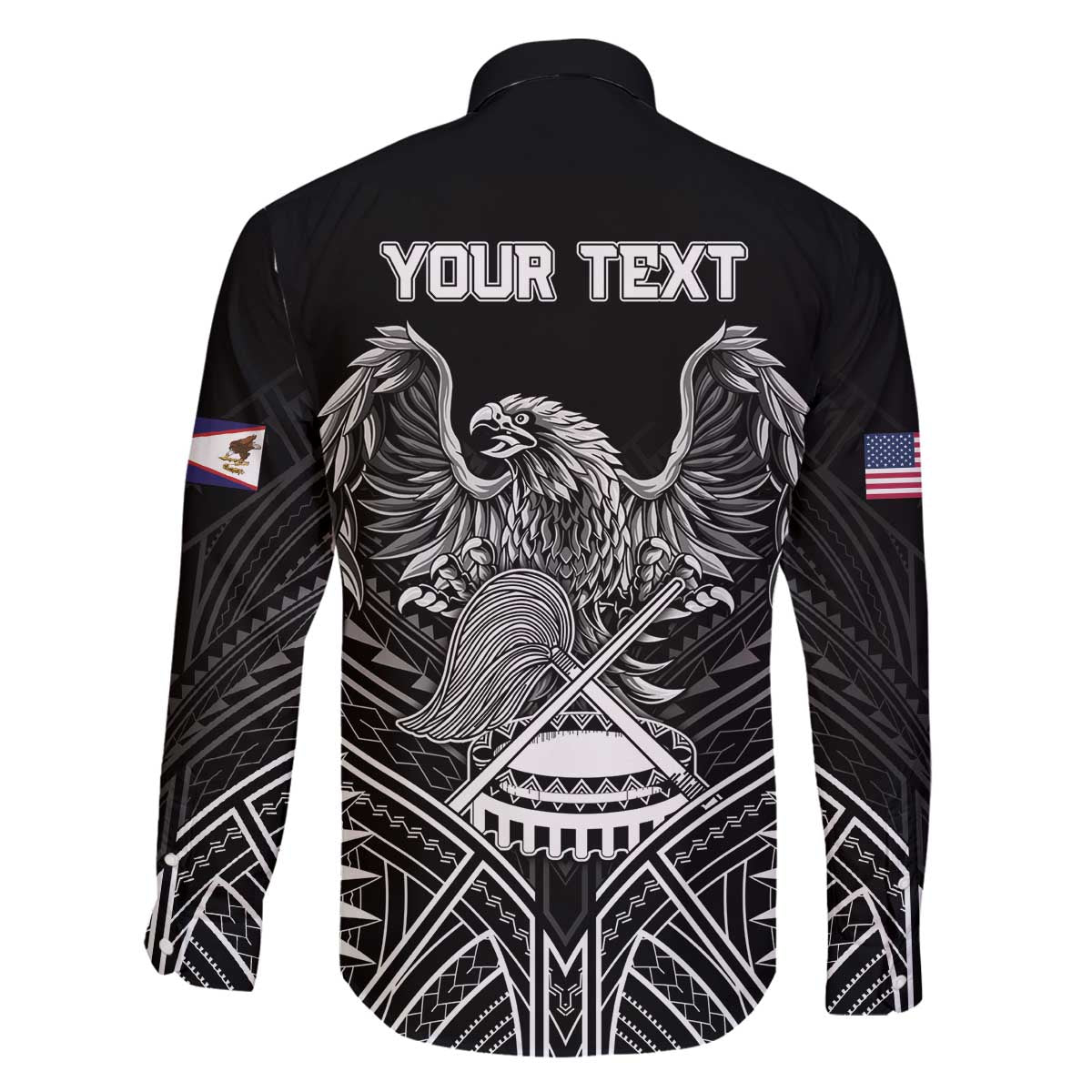 American Samoa Flag Day Family Matching Off The Shoulder Long Sleeve Dress and Hawaiian Shirt Bald Eagle With Polynesian Pattern