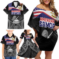 American Samoa Flag Day Family Matching Off Shoulder Short Dress and Hawaiian Shirt Bald Eagle With Polynesian Pattern
