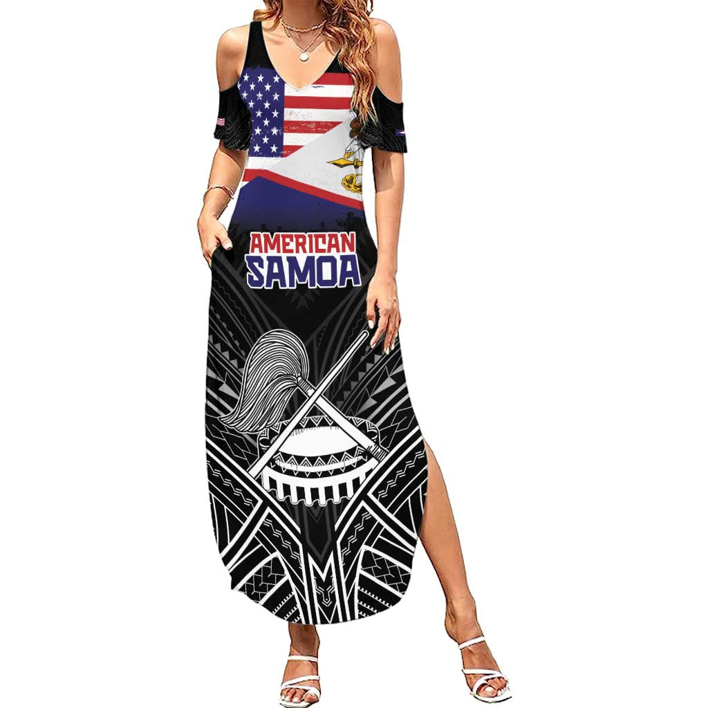 American Samoa Flag Day Family Matching Summer Maxi Dress and Hawaiian Shirt Bald Eagle With Polynesian Pattern