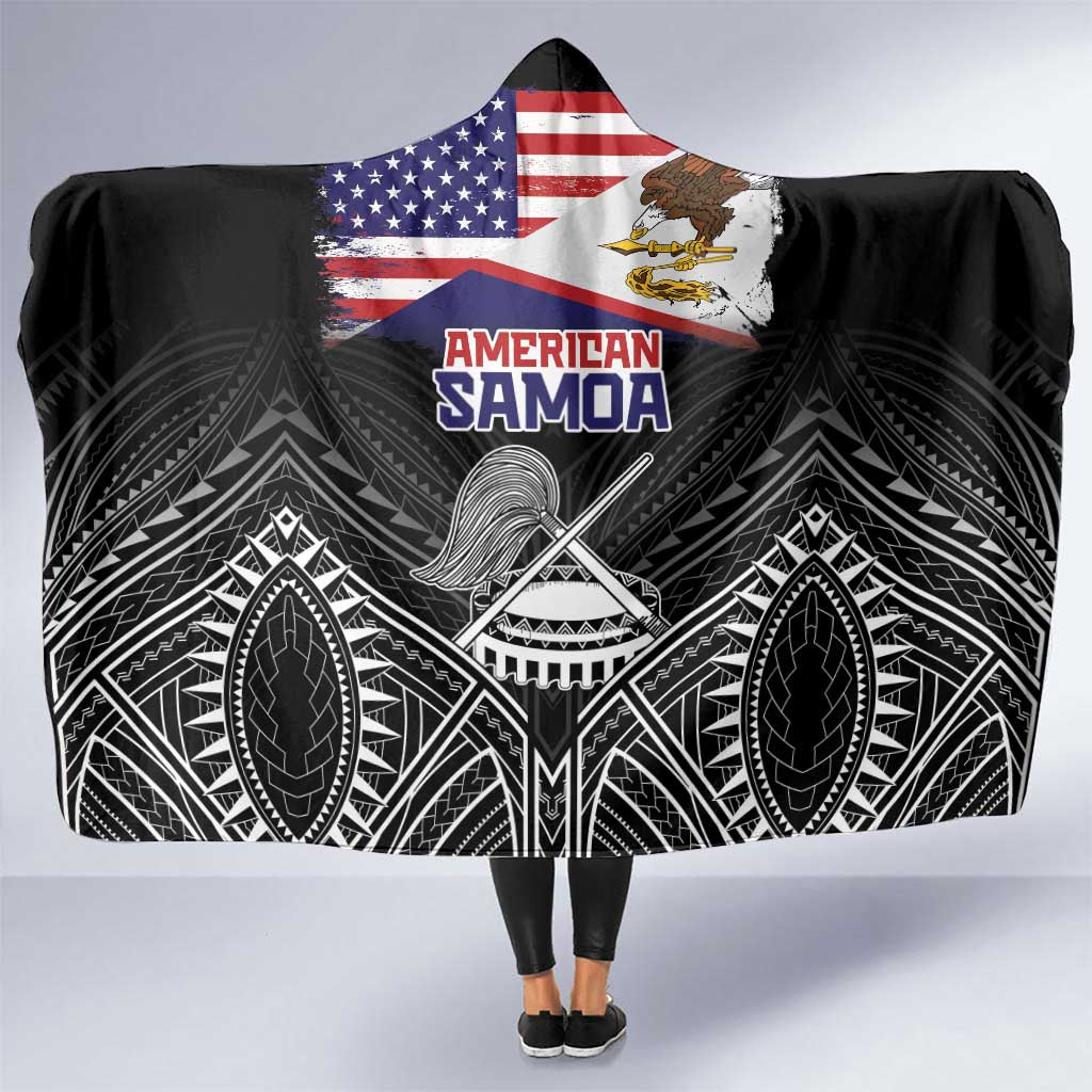 American Samoa Flag Day Hooded Blanket Bald Eagle With Polynesian Pattern