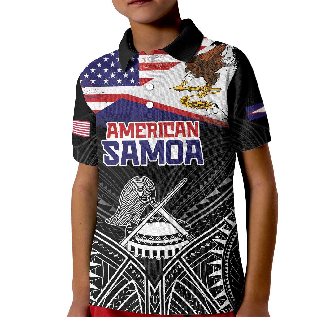 American Samoa Flag Day Kid Polo Shirt Bald Eagle With Polynesian Pattern