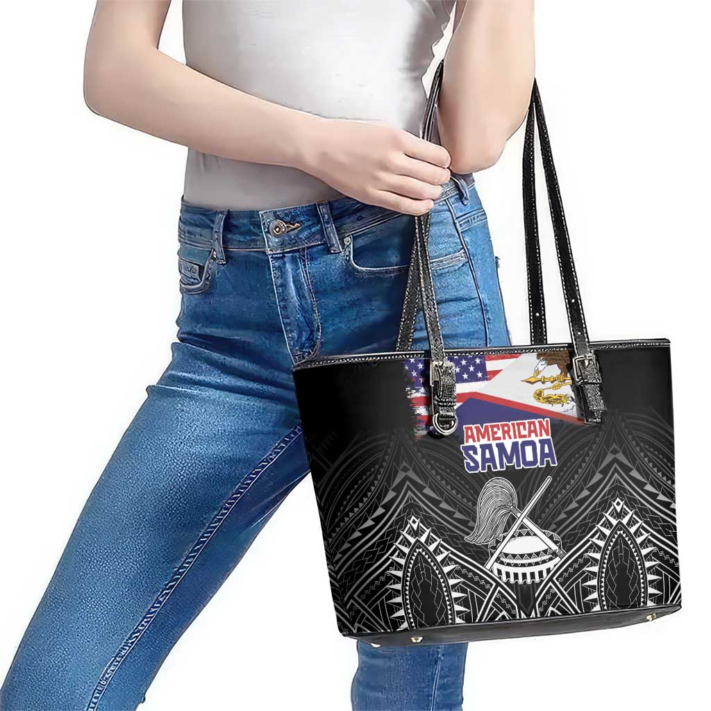 American Samoa Flag Day Leather Tote Bag Bald Eagle With Polynesian Pattern