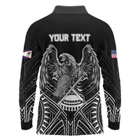 American Samoa Flag Day Long Sleeve Polo Shirt Bald Eagle With Polynesian Pattern