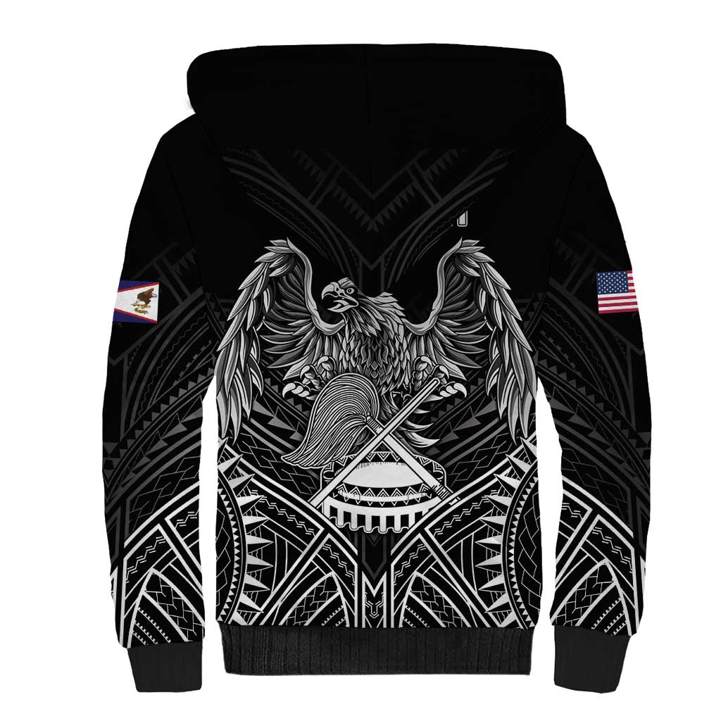 American Samoa Flag Day Sherpa Hoodie Bald Eagle With Polynesian Pattern