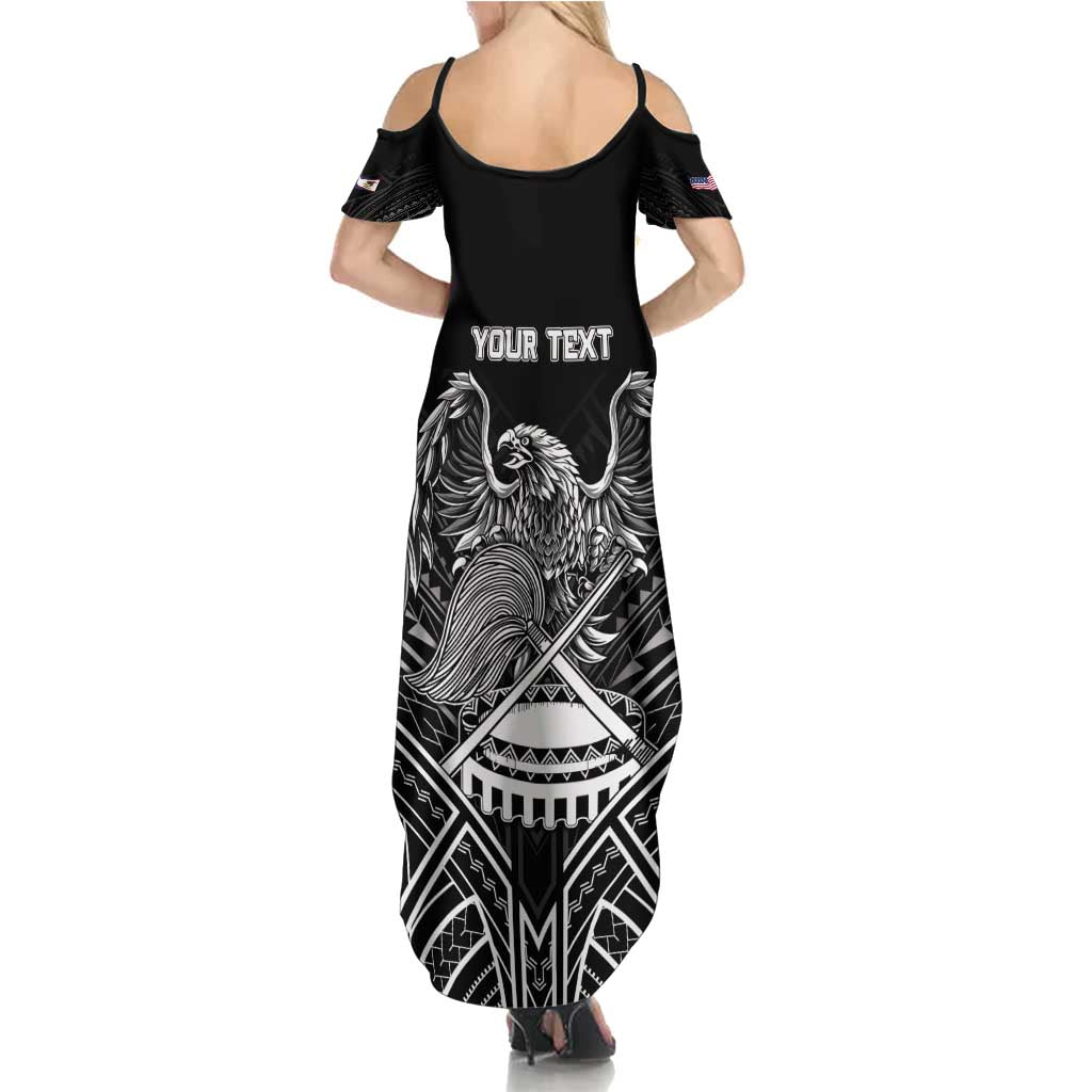 American Samoa Flag Day Summer Maxi Dress Bald Eagle With Polynesian Pattern