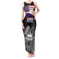 American Samoa Flag Day Tank Maxi Dress Bald Eagle With Polynesian Pattern
