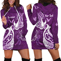 Personalised Fibromyalgia Awareness Hoodie Dress Polynesian Purple Ribbon