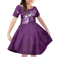 Personalised Fibromyalgia Awareness Kid Short Sleeve Dress Polynesian Purple Ribbon