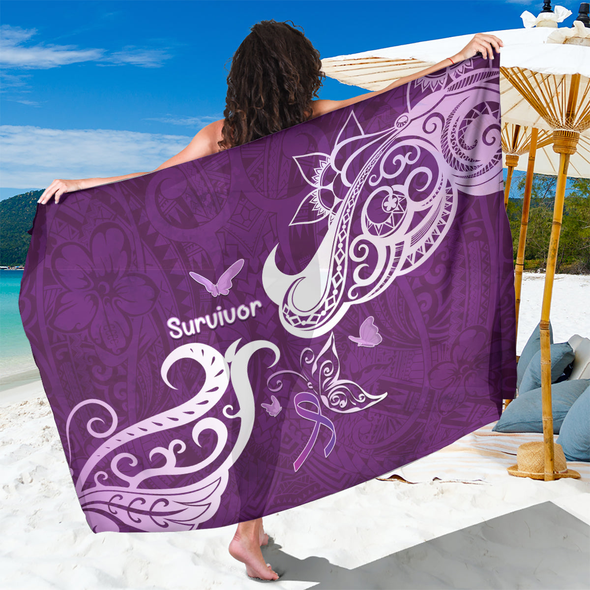 Fibromyalgia Awareness Sarong Polynesian Purple Ribbon