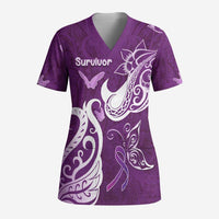 Personalised Fibromyalgia Awareness Scrub Top Polynesian Purple Ribbon - Polynesian Pride