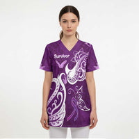 Personalised Fibromyalgia Awareness Scrub Top Polynesian Purple Ribbon - Polynesian Pride