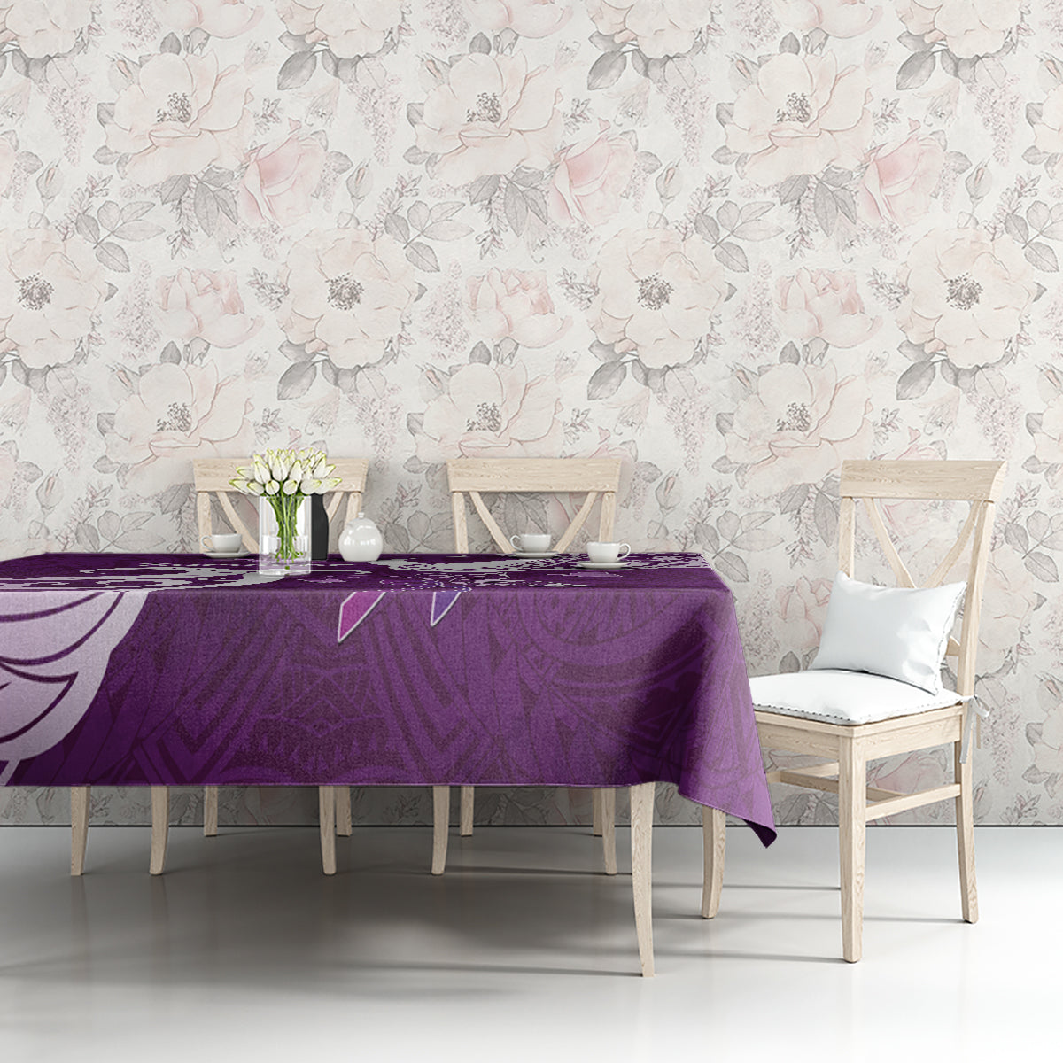 Fibromyalgia Awareness Tablecloth Polynesian Purple Ribbon