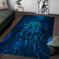 New Zealand Dream Catcher Area Rug Maori Koru Pattern Blue Version