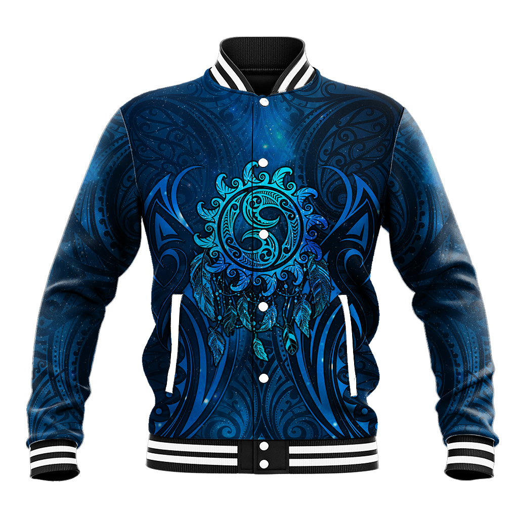 New Zealand Dream Catcher Baseball Jacket Maori Koru Pattern Blue Version