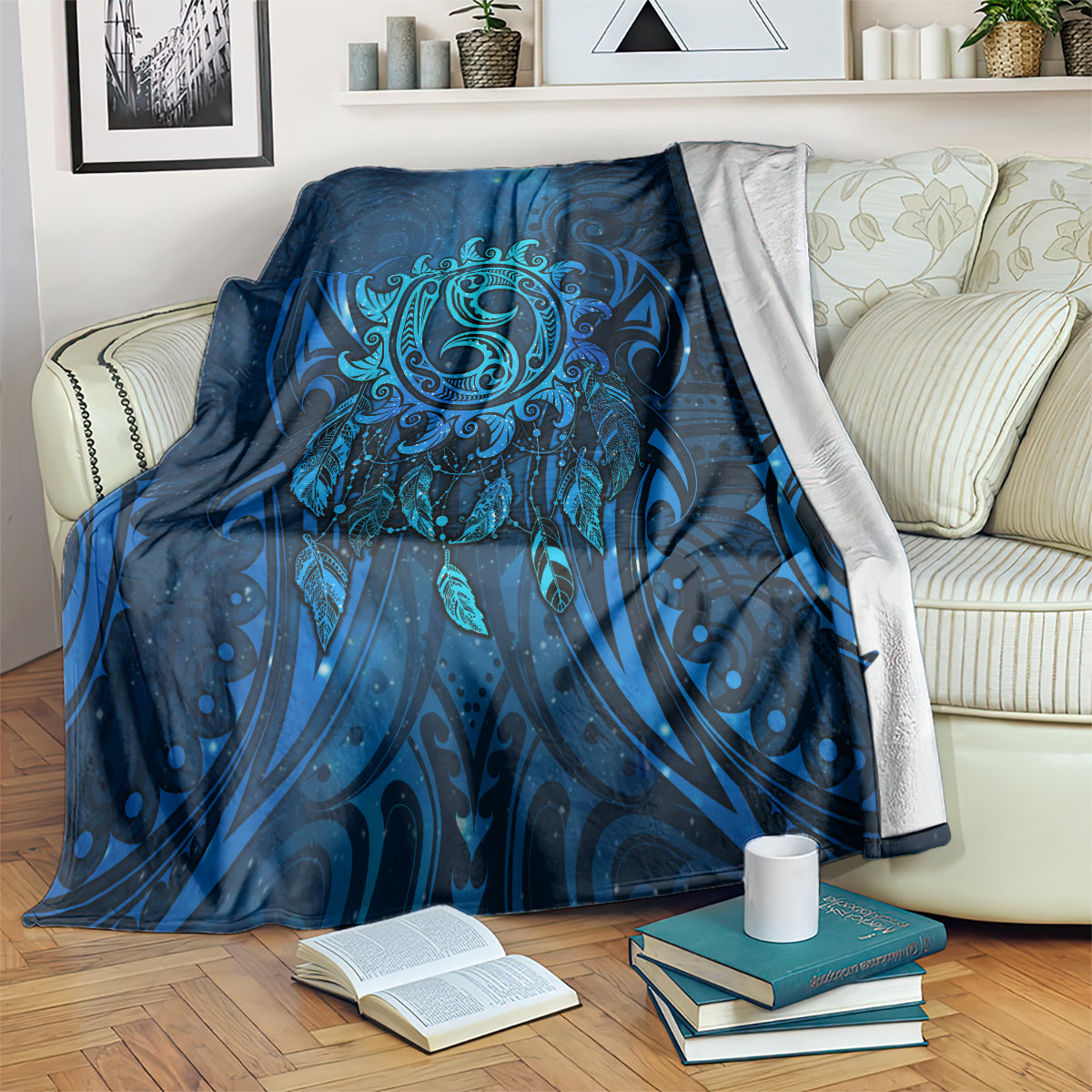 New Zealand Dream Catcher Blanket Maori Koru Pattern Blue Version LT05 Blue - Polynesian Pride