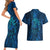 New Zealand Dream Catcher Couples Matching Short Sleeve Bodycon Dress and Hawaiian Shirt Maori Koru Pattern Blue Version