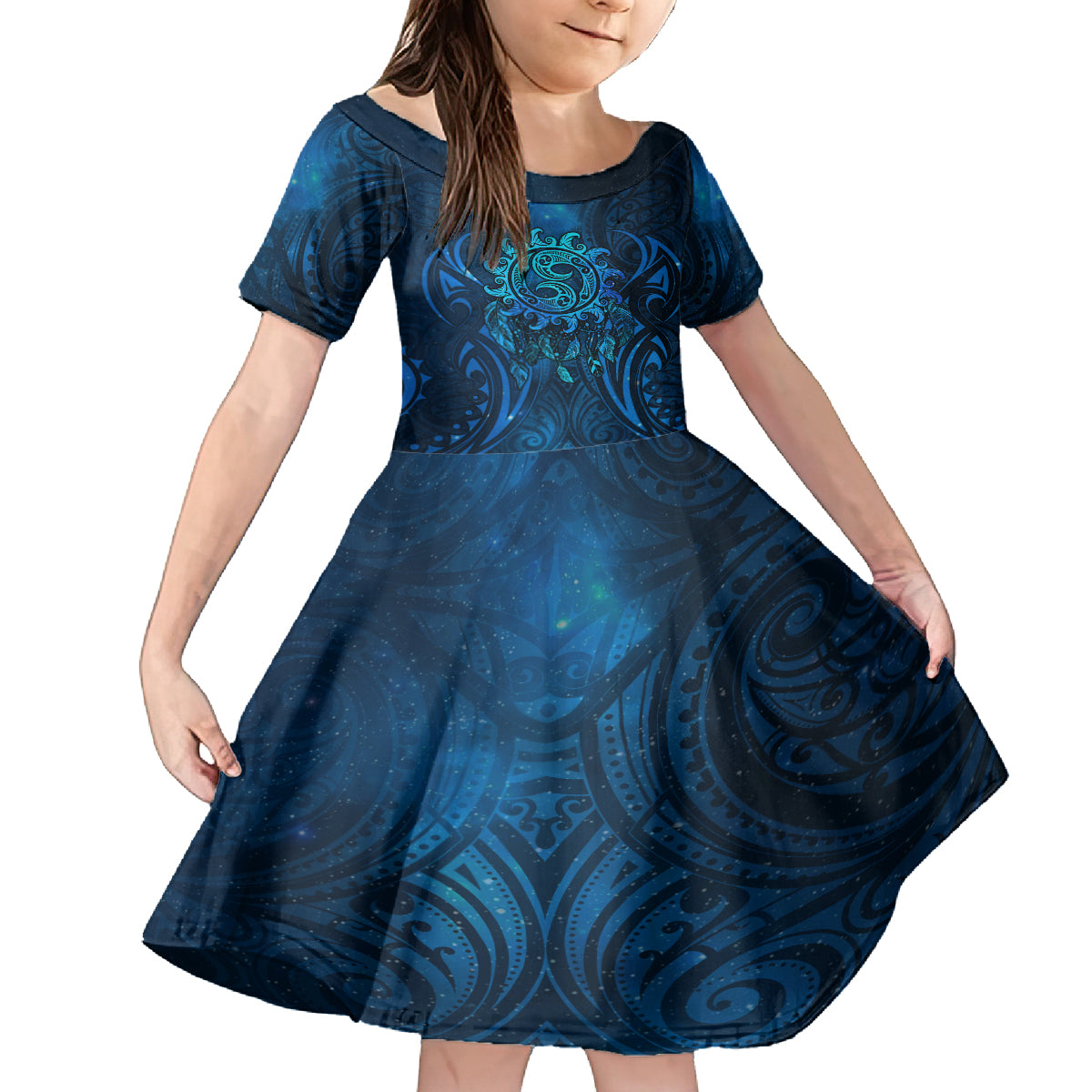 New Zealand Dream Catcher Family Matching Long Sleeve Bodycon Dress and Hawaiian Shirt Maori Koru Pattern Blue Version
