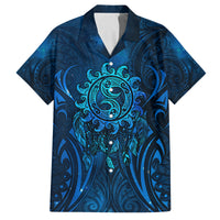 New Zealand Dream Catcher Family Matching Long Sleeve Bodycon Dress and Hawaiian Shirt Maori Koru Pattern Blue Version