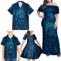 New Zealand Dream Catcher Family Matching Off Shoulder Maxi Dress and Hawaiian Shirt Maori Koru Pattern Blue Version LT05 - Polynesian Pride