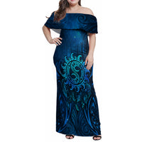 New Zealand Dream Catcher Family Matching Off Shoulder Maxi Dress and Hawaiian Shirt Maori Koru Pattern Blue Version LT05 Mom's Dress Blue - Polynesian Pride