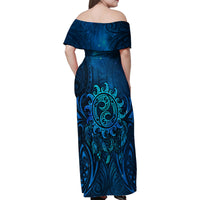 New Zealand Dream Catcher Family Matching Off Shoulder Maxi Dress and Hawaiian Shirt Maori Koru Pattern Blue Version LT05 - Polynesian Pride