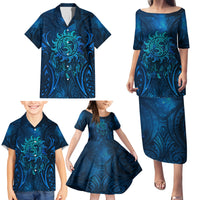 New Zealand Dream Catcher Family Matching Puletasi and Hawaiian Shirt Maori Koru Pattern Blue Version LT05 - Polynesian Pride