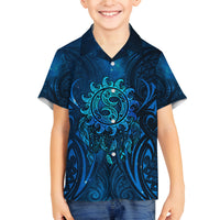 New Zealand Dream Catcher Family Matching Puletasi and Hawaiian Shirt Maori Koru Pattern Blue Version LT05 Son's Shirt Blue - Polynesian Pride