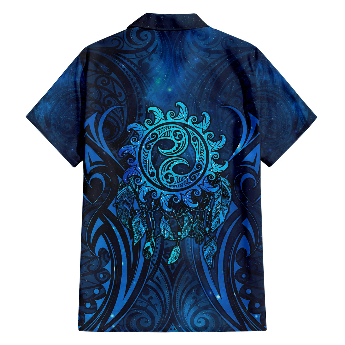 New Zealand Dream Catcher Family Matching Short Sleeve Bodycon Dress and Hawaiian Shirt Maori Koru Pattern Blue Version LT05 - Polynesian Pride