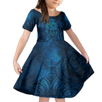 New Zealand Dream Catcher Family Matching Summer Maxi Dress and Hawaiian Shirt Maori Koru Pattern Blue Version LT05 Daughter's Dress Blue - Polynesian Pride