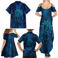 New Zealand Dream Catcher Family Matching Summer Maxi Dress and Hawaiian Shirt Maori Koru Pattern Blue Version LT05 - Polynesian Pride