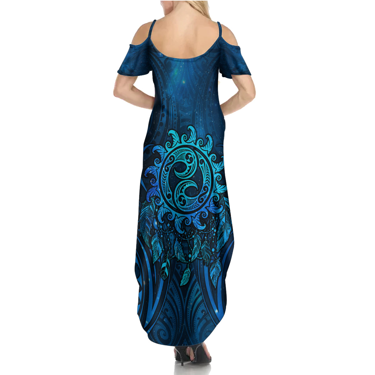 New Zealand Dream Catcher Family Matching Summer Maxi Dress and Hawaiian Shirt Maori Koru Pattern Blue Version LT05 - Polynesian Pride