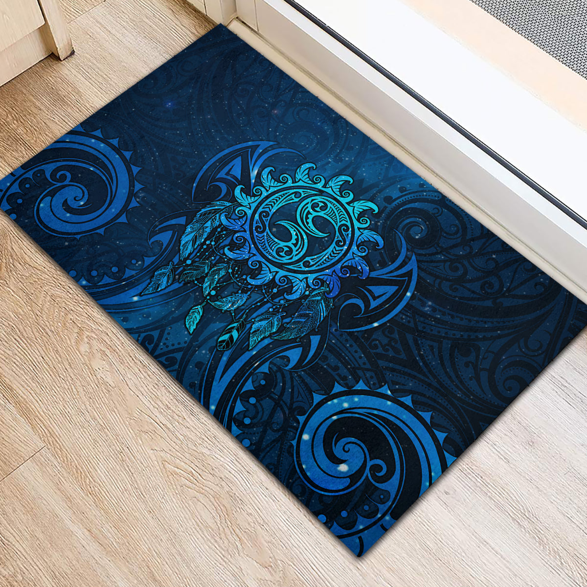 New Zealand Dream Catcher Rubber Doormat Maori Koru Pattern Blue Version