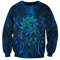New Zealand Dream Catcher Sweatshirt Maori Koru Pattern Blue Version